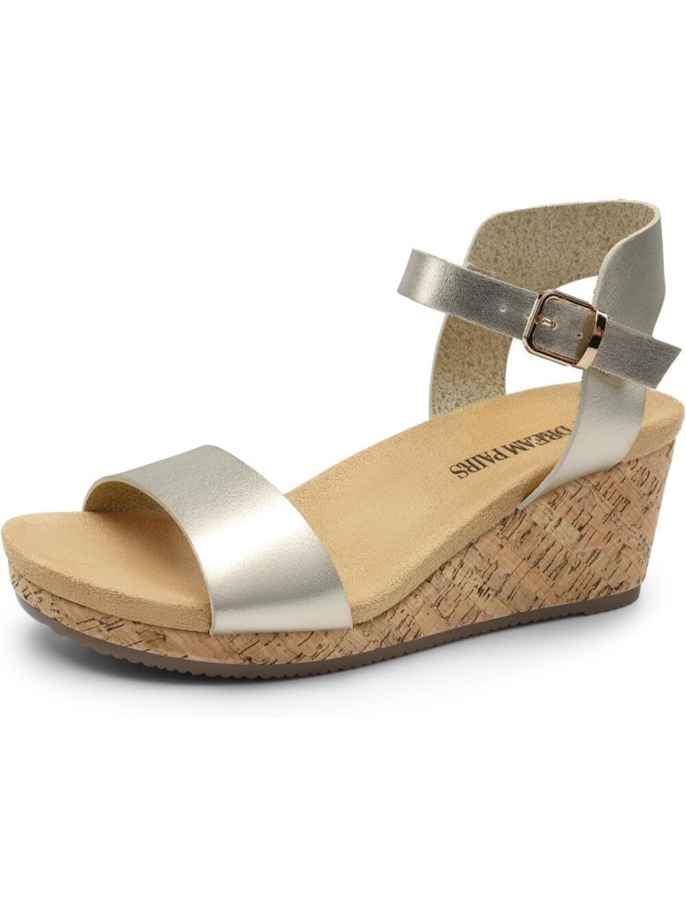 Women's Platform Wedge Sandals Gold Open Toe Ankle Strap Buckle Shoes For Summer